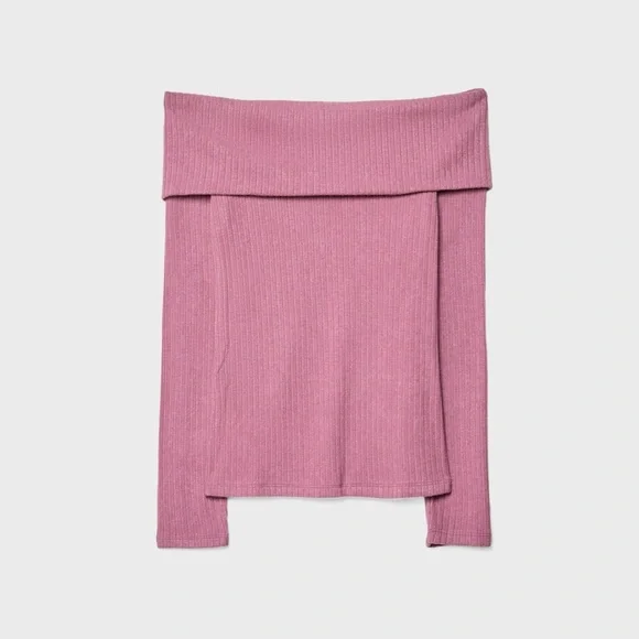 STRADIVARIUS OFF-THE-SHOULDER KNIT TOP - Picture 1 of 6